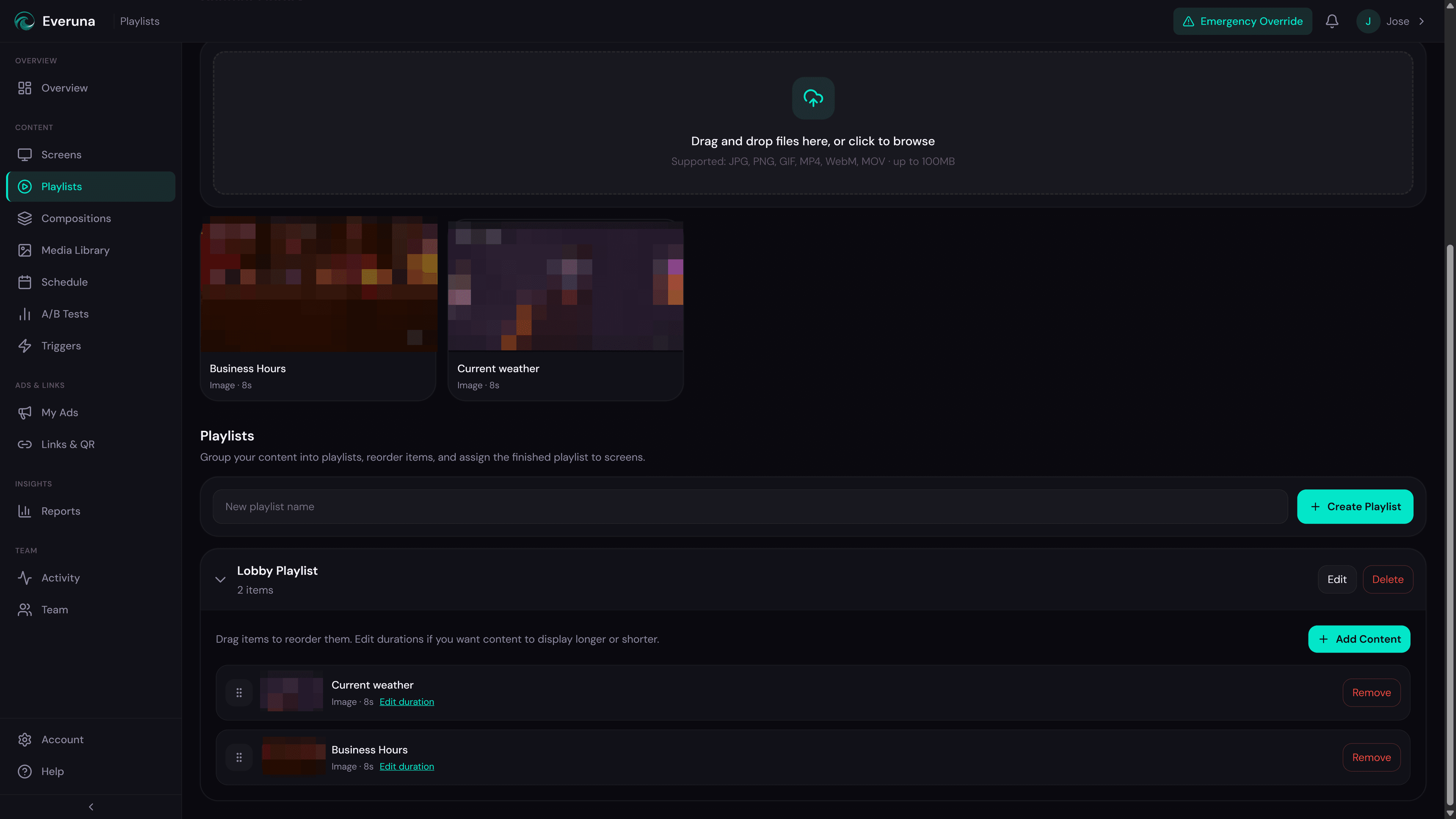 Everuna playlist builder interface